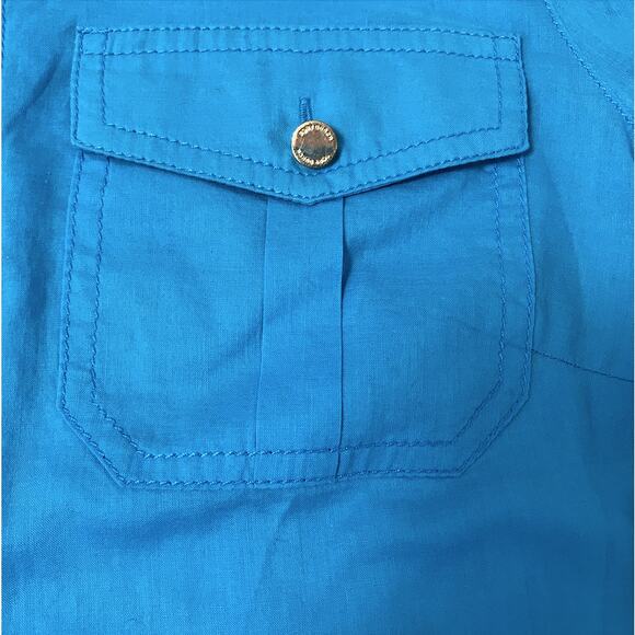 TORY BURCH Brigitte Tab Sleeve Button Up Shirt Sz 0 Blue Classic Office Timeless - Picture 6 of 12